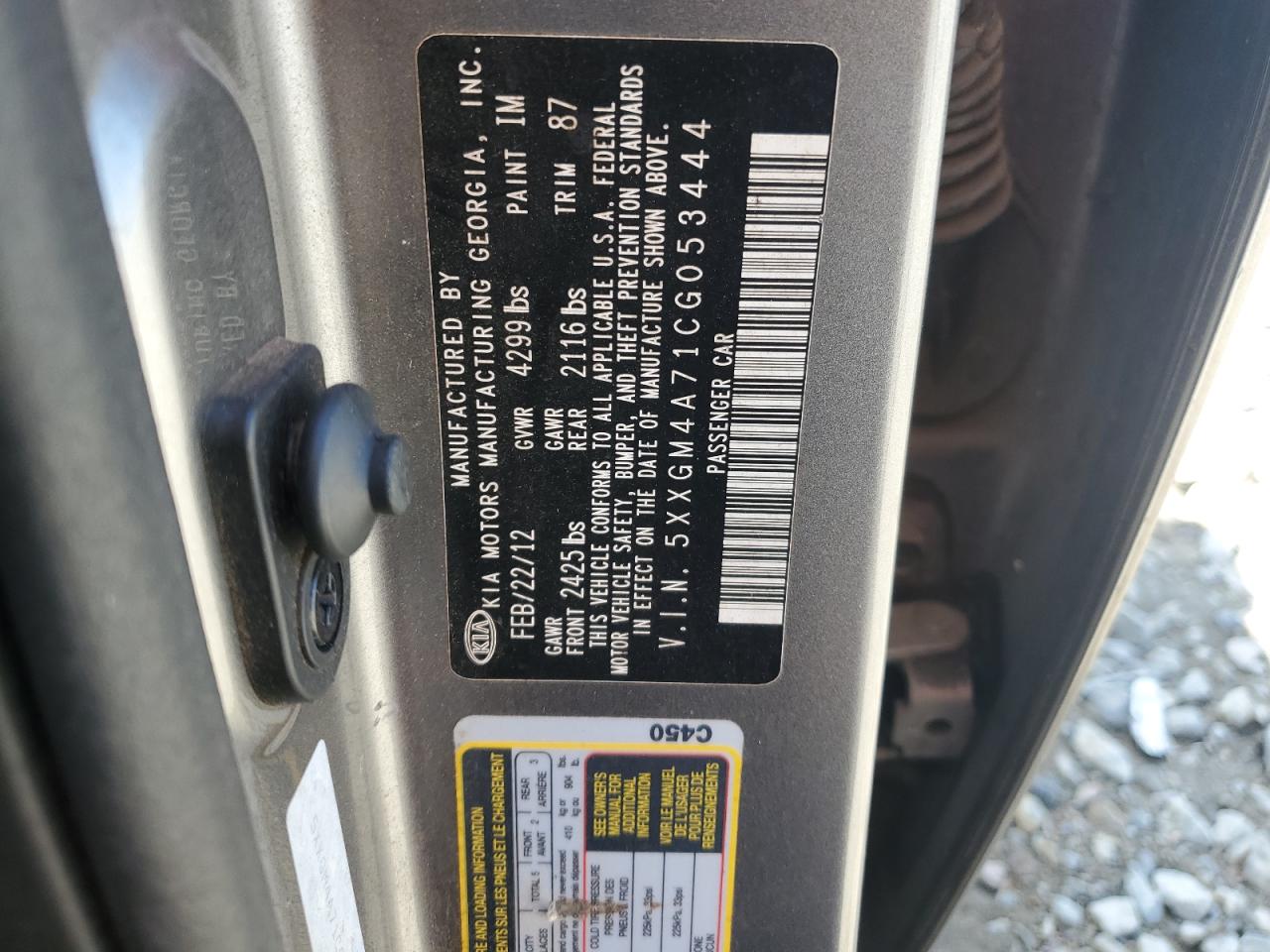 2012 Kia Optima Lx VIN: 5XXGM4A71CG053444 Lot: 80271215