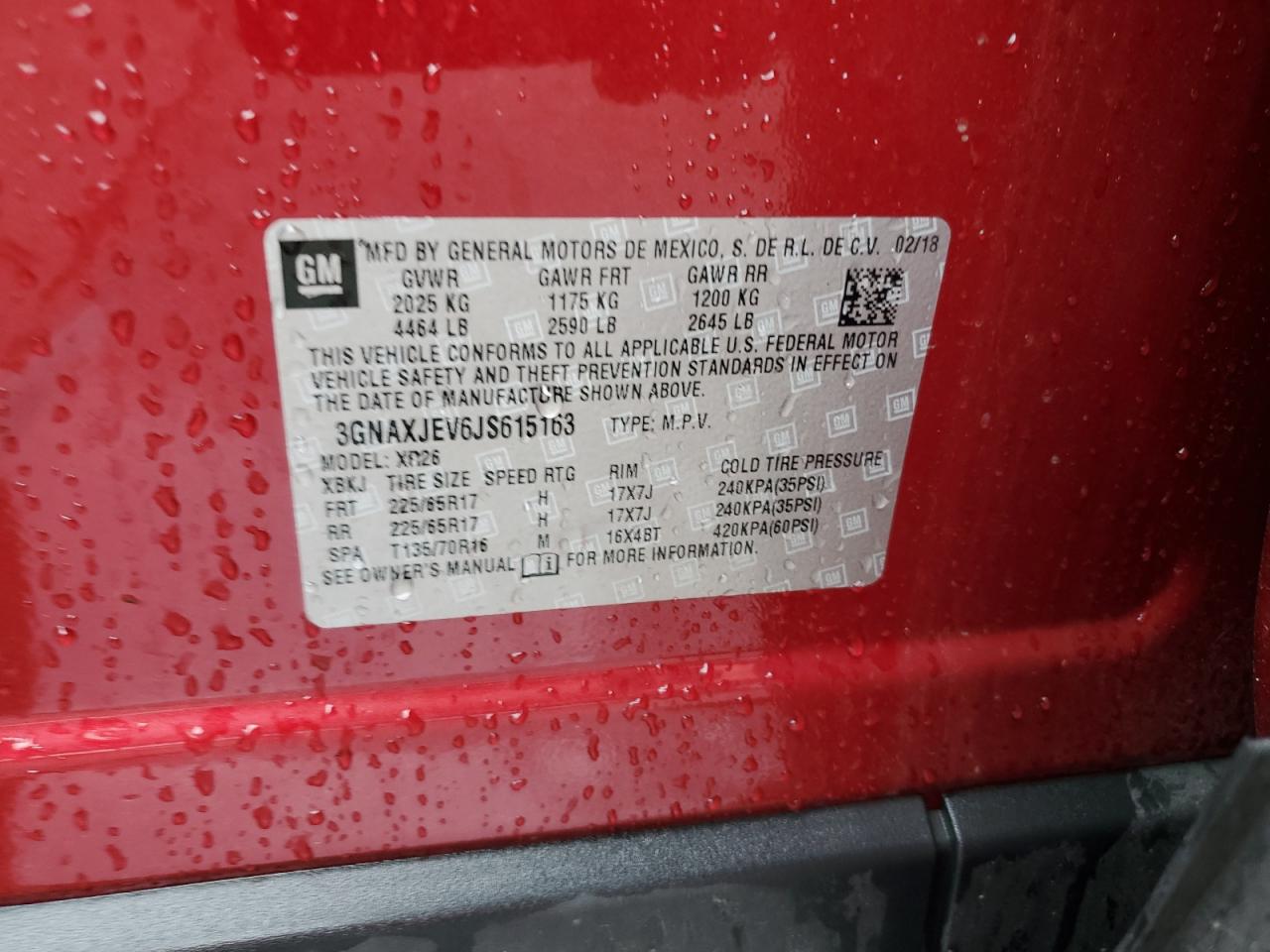 2018 Chevrolet Equinox Lt VIN: 3GNAXJEV6JS615163 Lot: 81230825