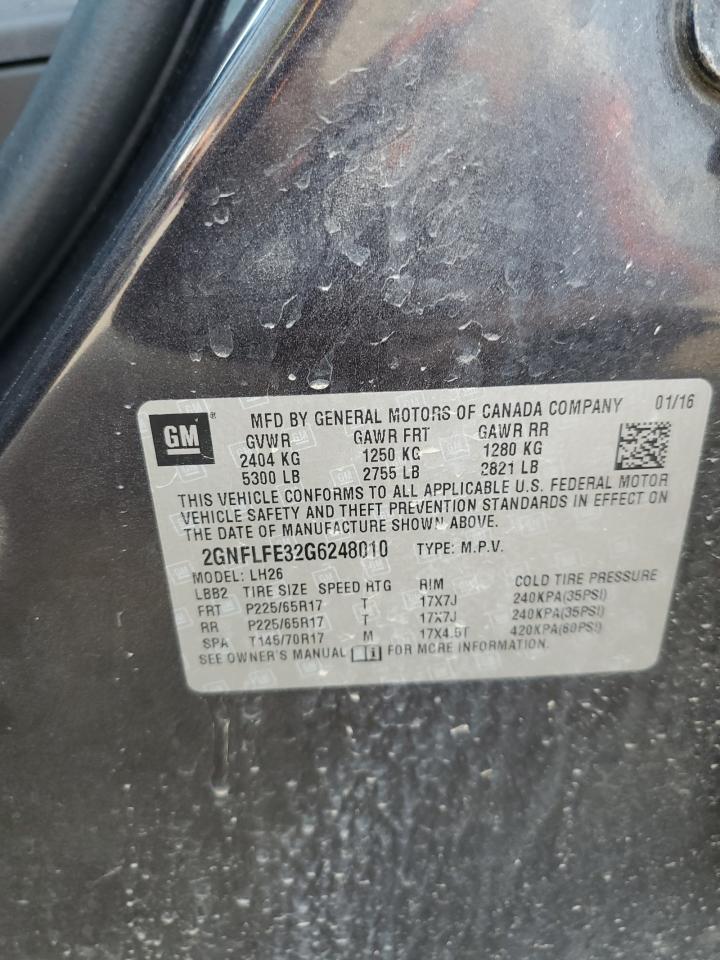 2016 Chevrolet Equinox Lt VIN: 2GNFLFE32G6248010 Lot: 72082985