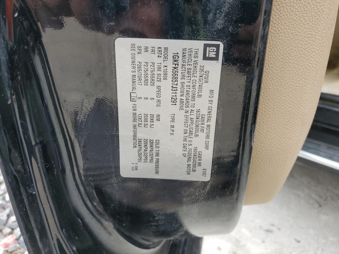 2007 GMC Yukon Xl Denali VIN: 1GKFK66857J311291 Lot: 84000925