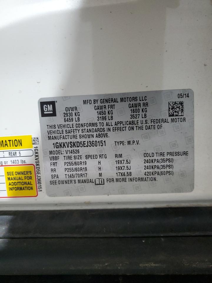 2014 GMC Acadia Slt-2 VIN: 1GKKVSKD5EJ360151 Lot: 84870265