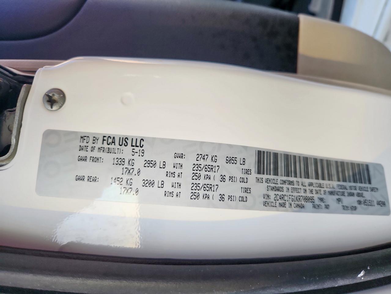 2019 Chrysler Pacifica Touring Plus VIN: 2C4RC1FG1KR708095 Lot: 71438195