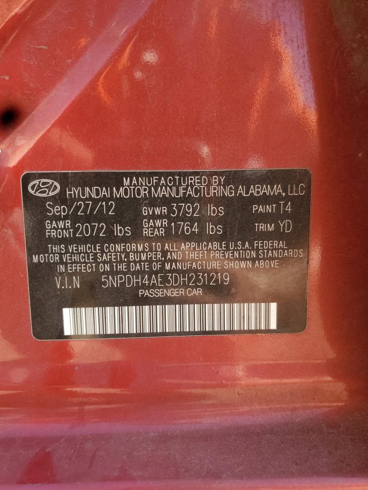 2013 Hyundai Elantra Gls VIN: 5NPDH4AE3DH231219 Lot: 80864285