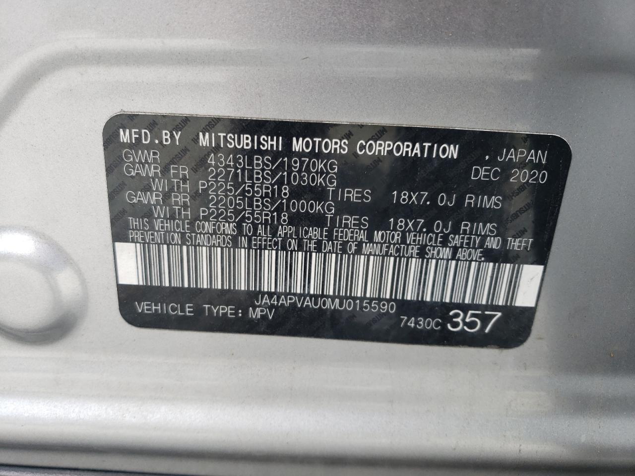 2021 Mitsubishi Outlander Sport Se VIN: JA4APVAU0MU015590 Lot: 81877975