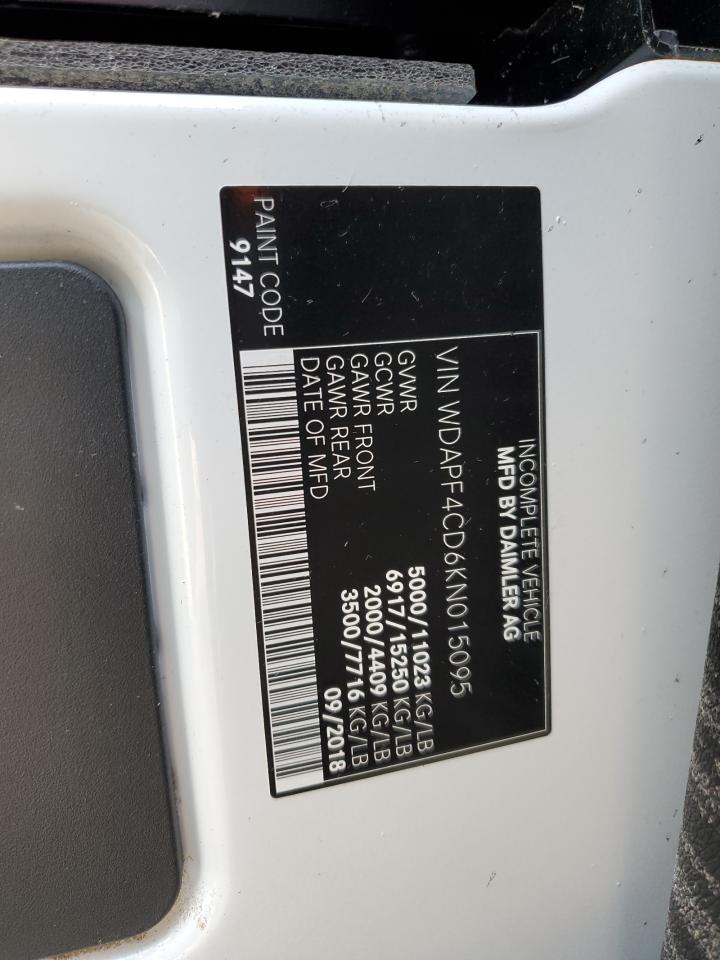 2019 Mercedes-Benz Sprinter 3500/4500 VIN: WDAPF4CD6KN015095 Lot: 69388655