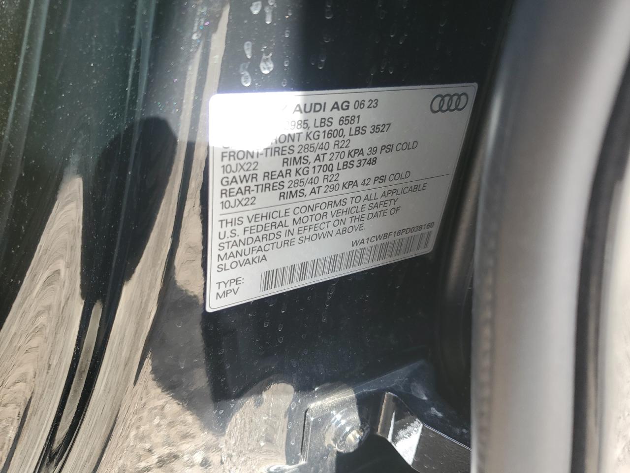 2023 Audi Sq8 Prestige VIN: WA1CWBF16PD038160 Lot: 83943725