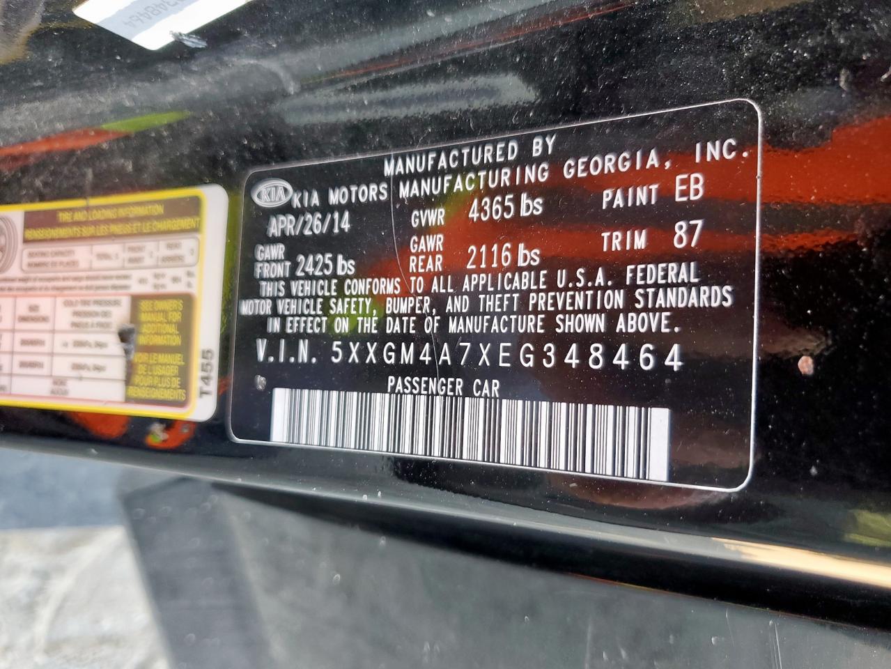 2014 Kia Optima Lx VIN: 5XXGM4A7XEG348464 Lot: 81595795