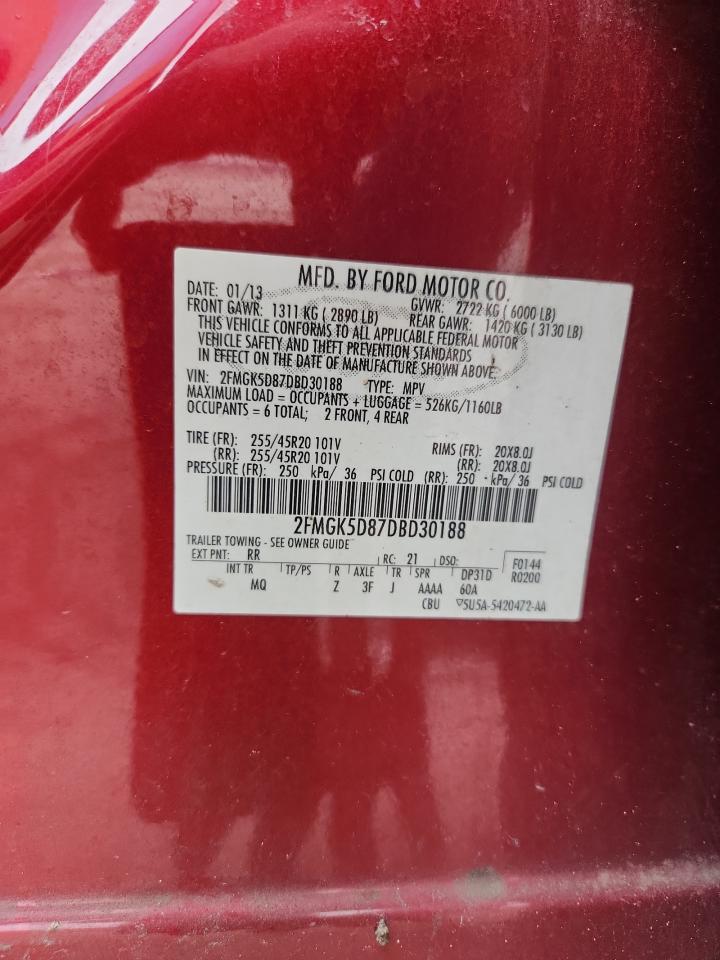2013 Ford Flex Limited VIN: 2FMGK5D87DBD30188 Lot: 83756905