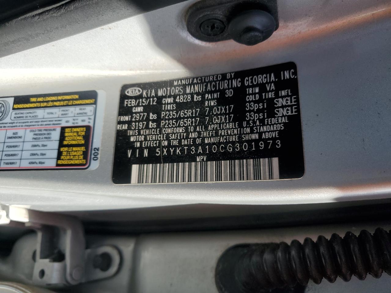 2012 Kia Sorento Base VIN: 5XYKT3A10CG301973 Lot: 70713075