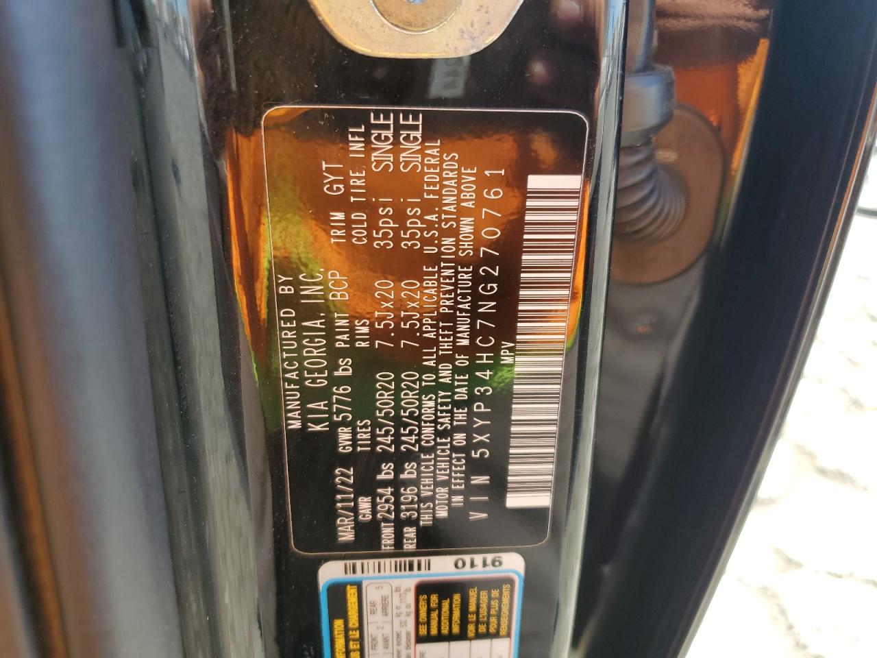 2022 Kia Telluride Ex VIN: 5XYP34HC7NG270761 Lot: 81730895