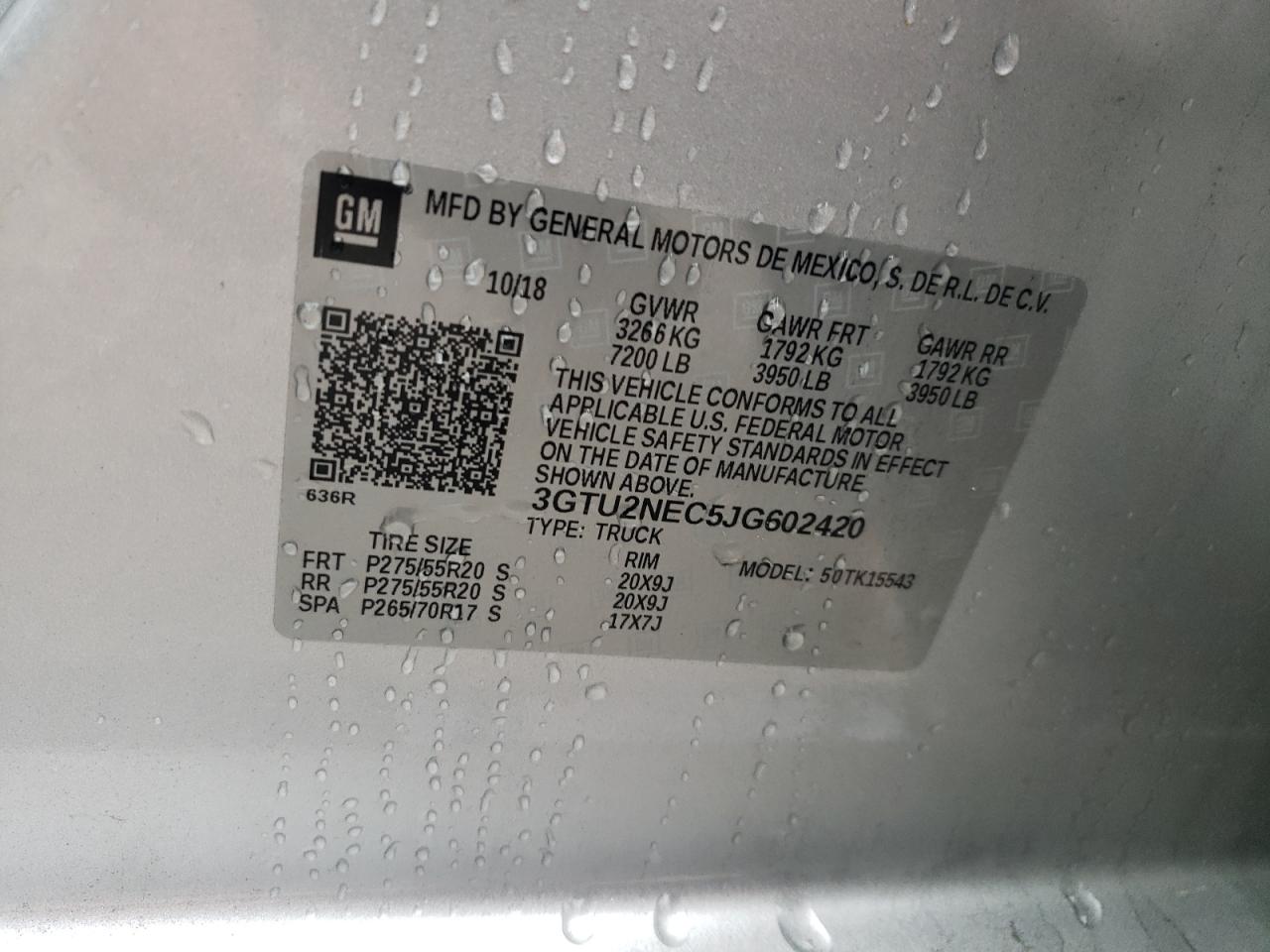 2018 GMC Sierra K1500 Slt VIN: 3GTU2NEC5JG602420 Lot: 81448025