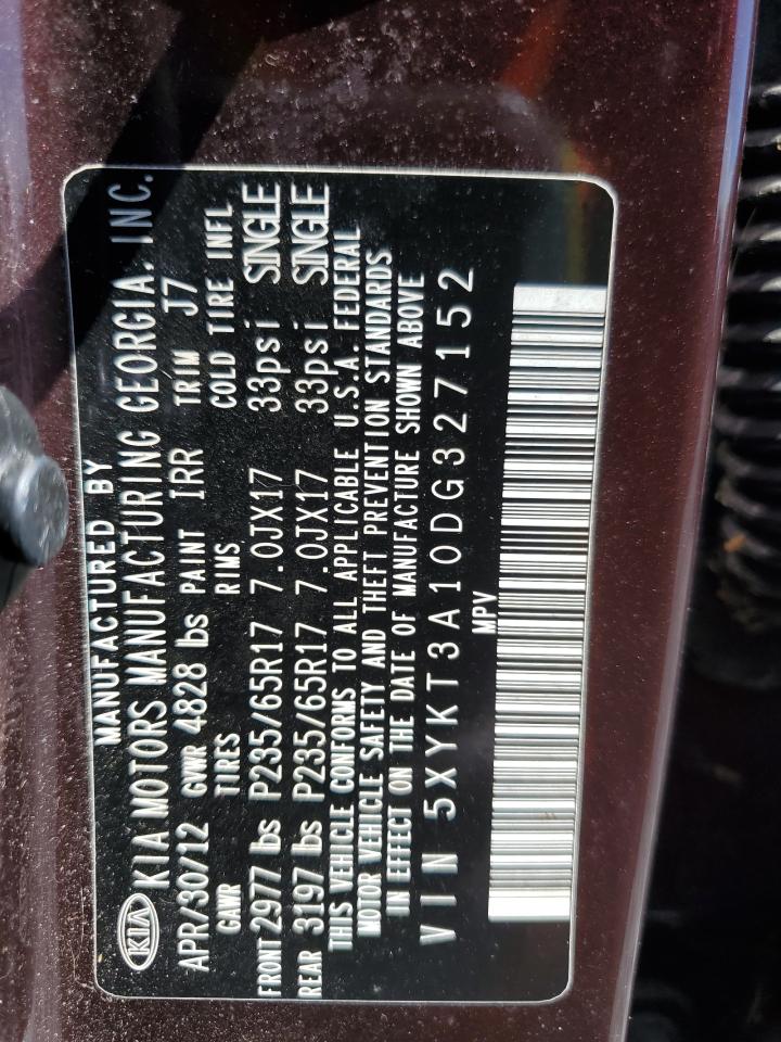 2013 Kia Sorento Lx VIN: 5XYKT3A10DG327152 Lot: 83999355