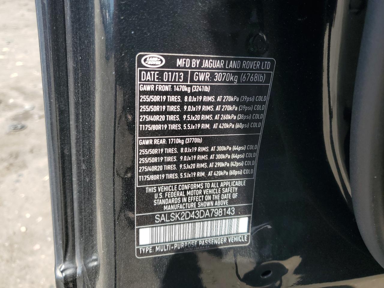 2013 Land Rover Range Rover Sport Hse Luxury VIN: SALSK2D43DA798143 Lot: 71243545