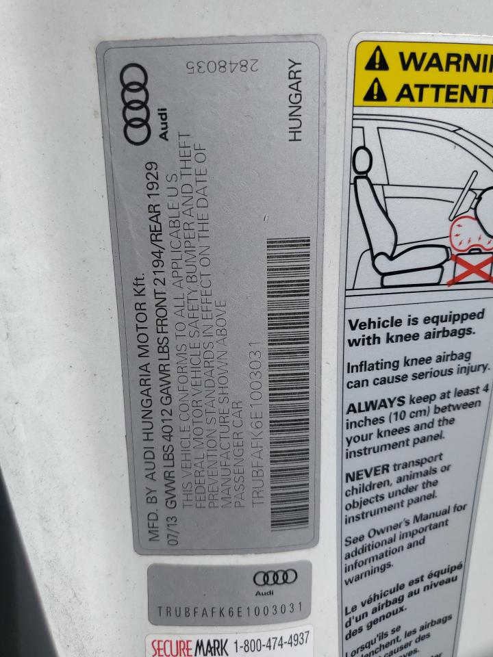 2014 Audi Tt Premium Plus VIN: TRUBFAFK6E1003031 Lot: 81852915