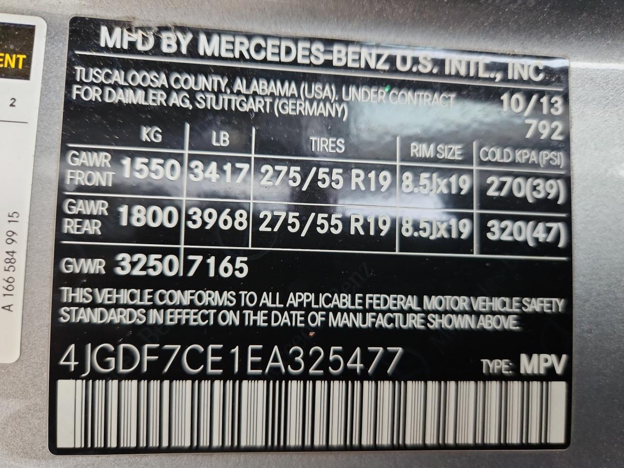 2014 Mercedes-Benz Gl 450 4Matic VIN: 4JGDF7CE1EA325477 Lot: 84639925
