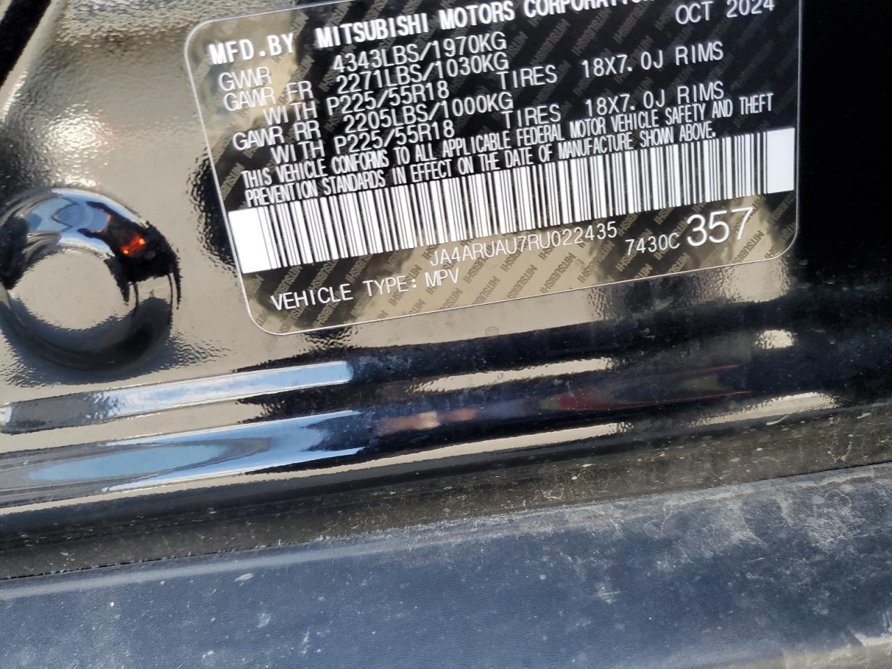 2024 Mitsubishi Outlander Sport S/Se VIN: JA4ARUAU7RU022435 Lot: 80683035