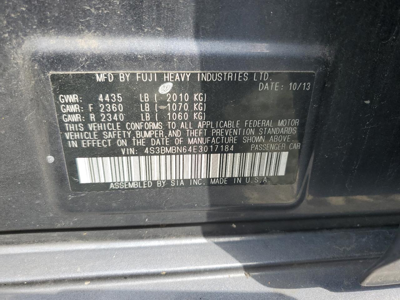 2014 Subaru Legacy 2.5I Limited VIN: 4S3BMBN64E3017184 Lot: 70648335