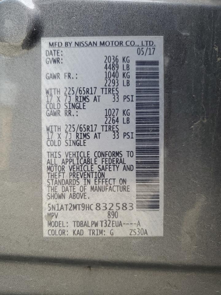 2017 Nissan Rogue S VIN: 5N1AT2MT9HC832583 Lot: 83867265