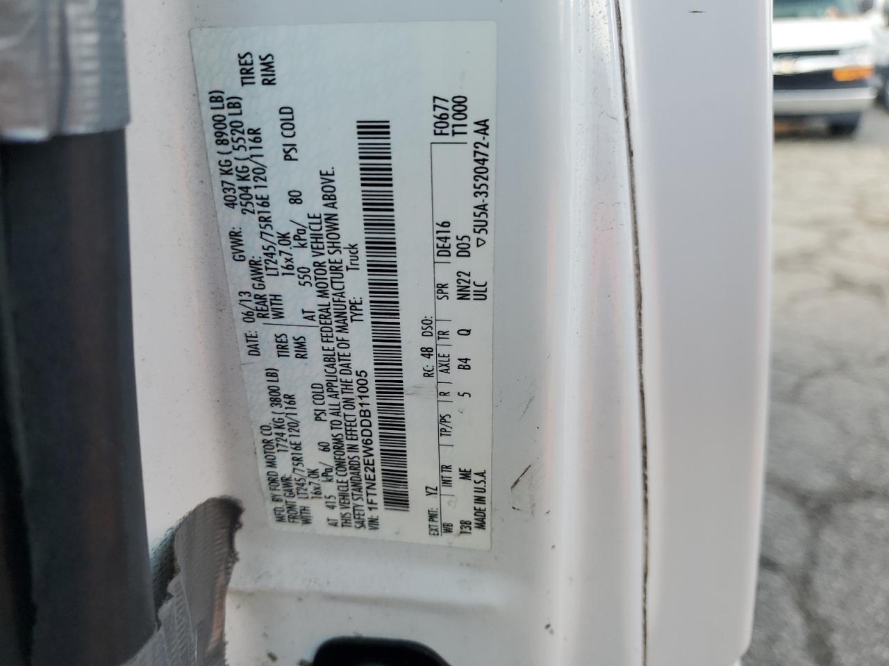 2013 Ford Econoline E250 Van VIN: 1FTNE2EW6DDB11005 Lot: 81294755