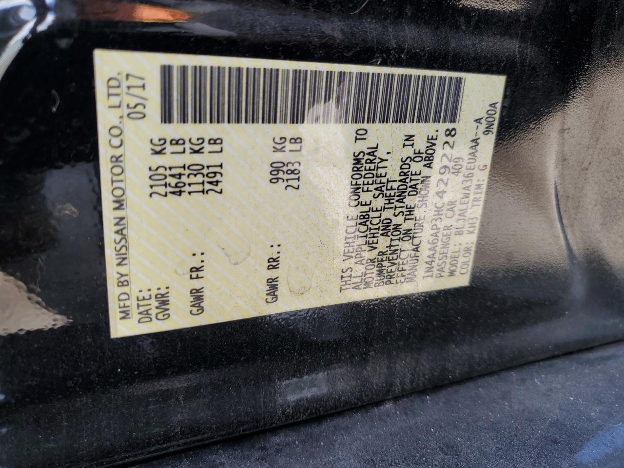 2017 Nissan Maxima 3.5S VIN: 1N4AA6AP3HC429228 Lot: 80504185