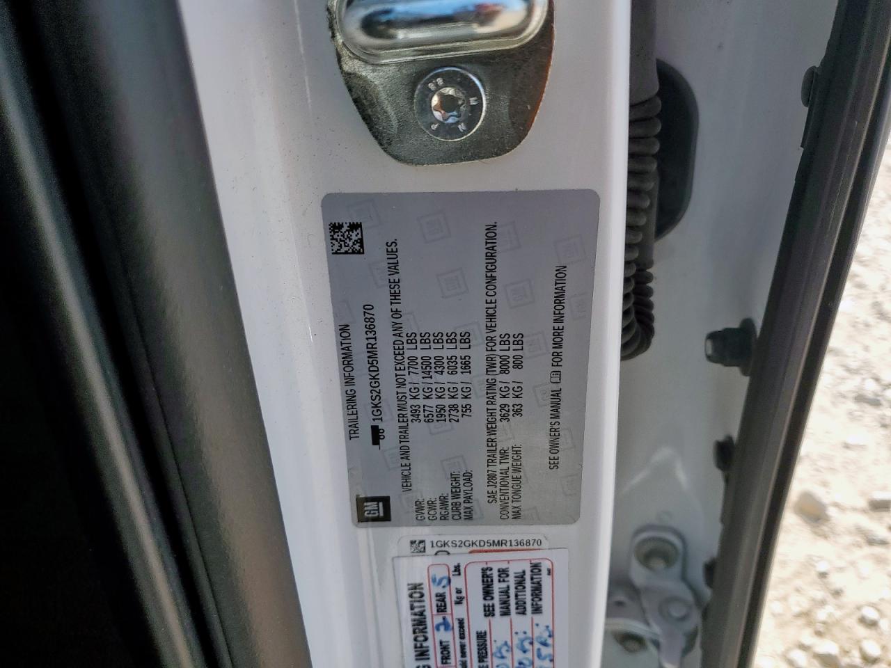 2021 GMC Yukon Xl K1500 Slt VIN: 1GKS2GKD5MR136870 Lot: 71056195