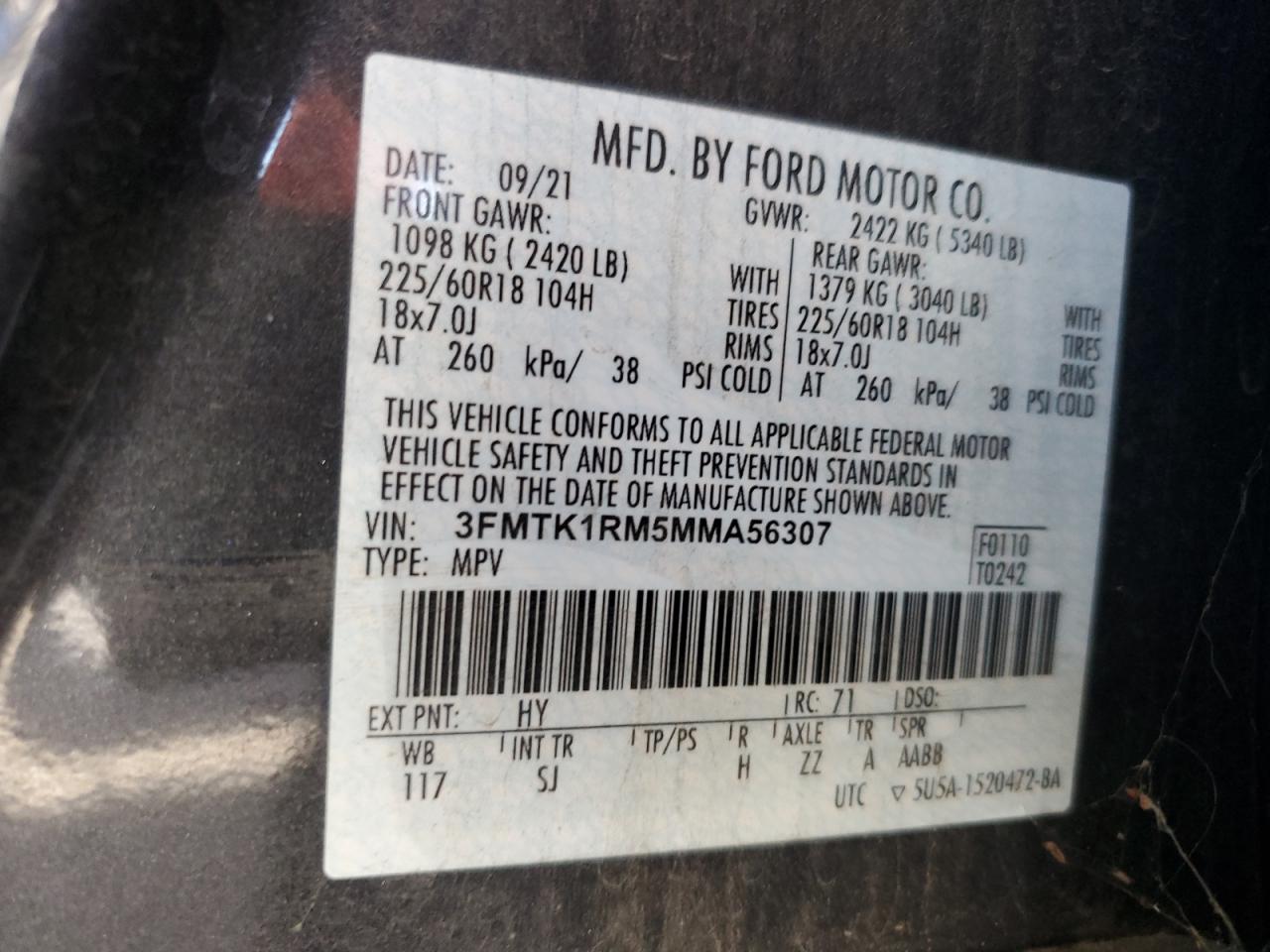 2021 Ford Mustang Mach-E Select VIN: 3FMTK1RM5MMA56307 Lot: 81628545