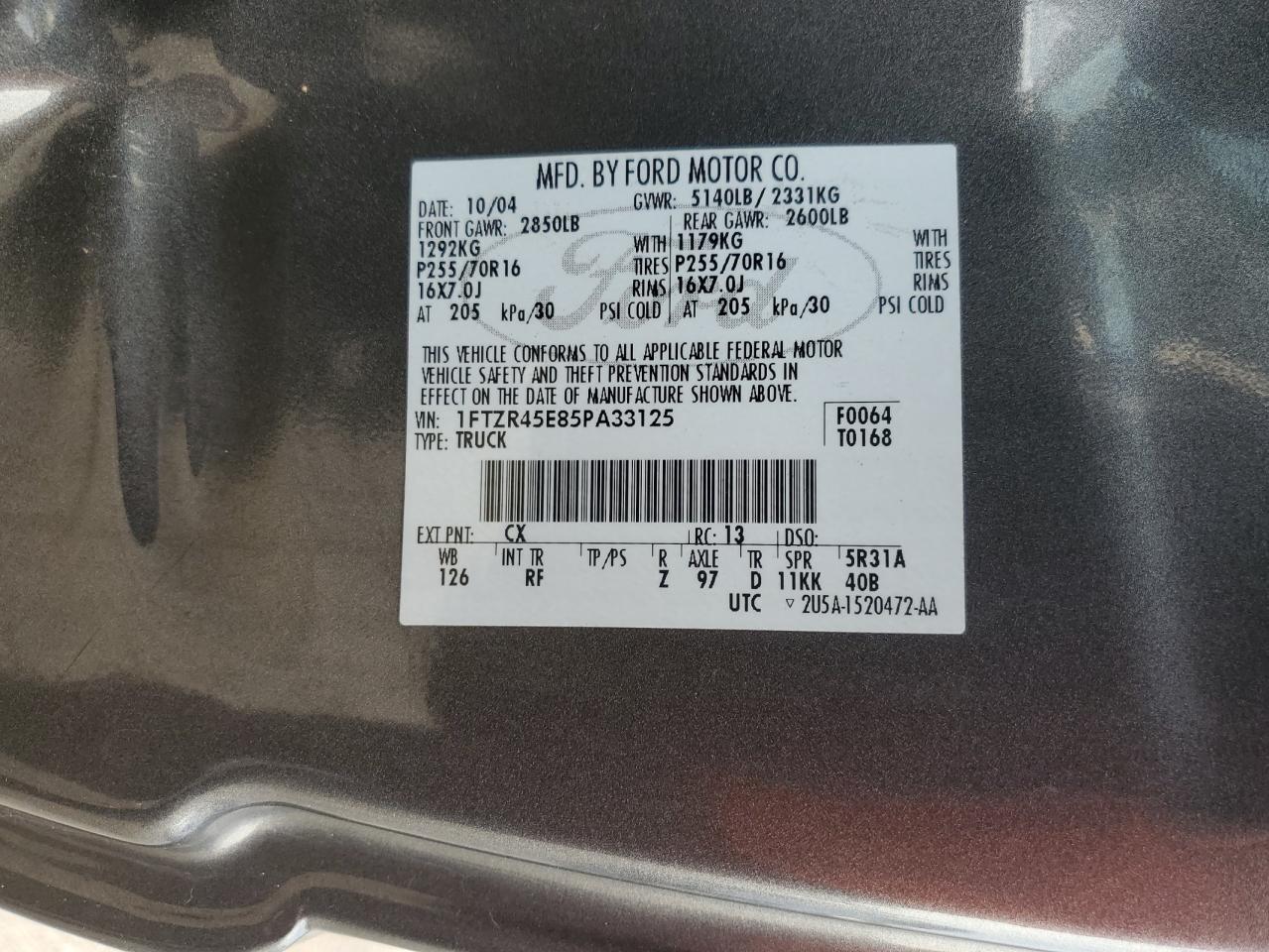 2005 Ford Ranger Super Cab VIN: 1FTZR45E85PA33125 Lot: 81151685