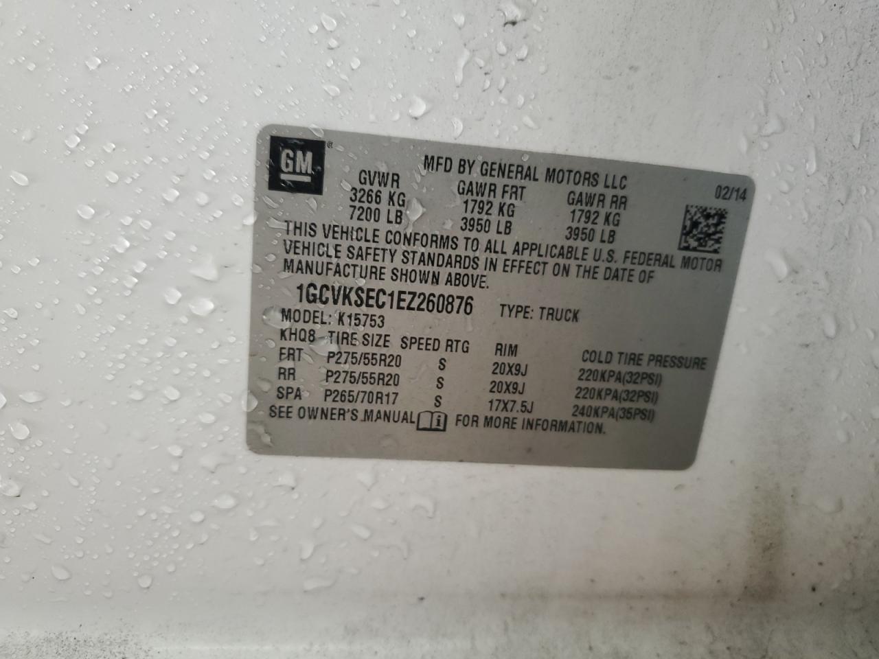 2014 Chevrolet Silverado K1500 Ltz VIN: 1GCVKSEC1EZ260876 Lot: 82036795
