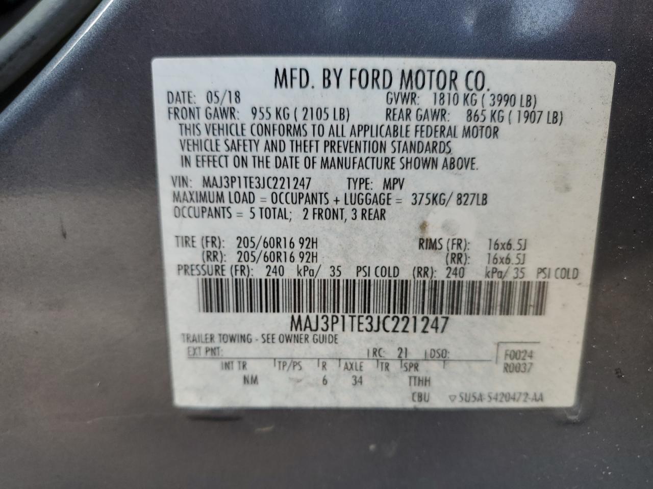 2018 Ford Ecosport Se VIN: MAJ3P1TE3JC221247 Lot: 71804015