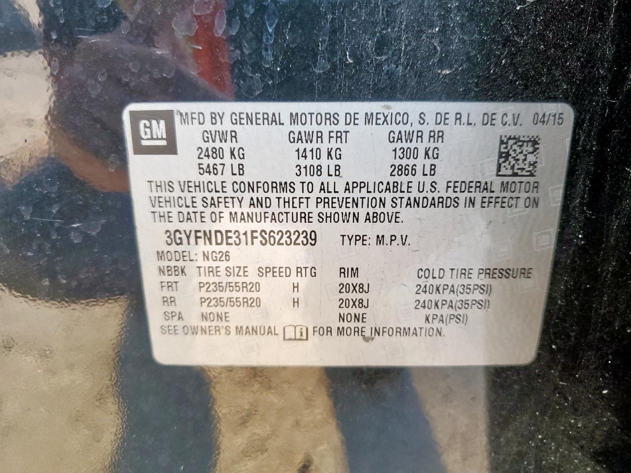 2015 Cadillac Srx Premium Collection VIN: 3GYFNDE31FS623239 Lot: 71066875