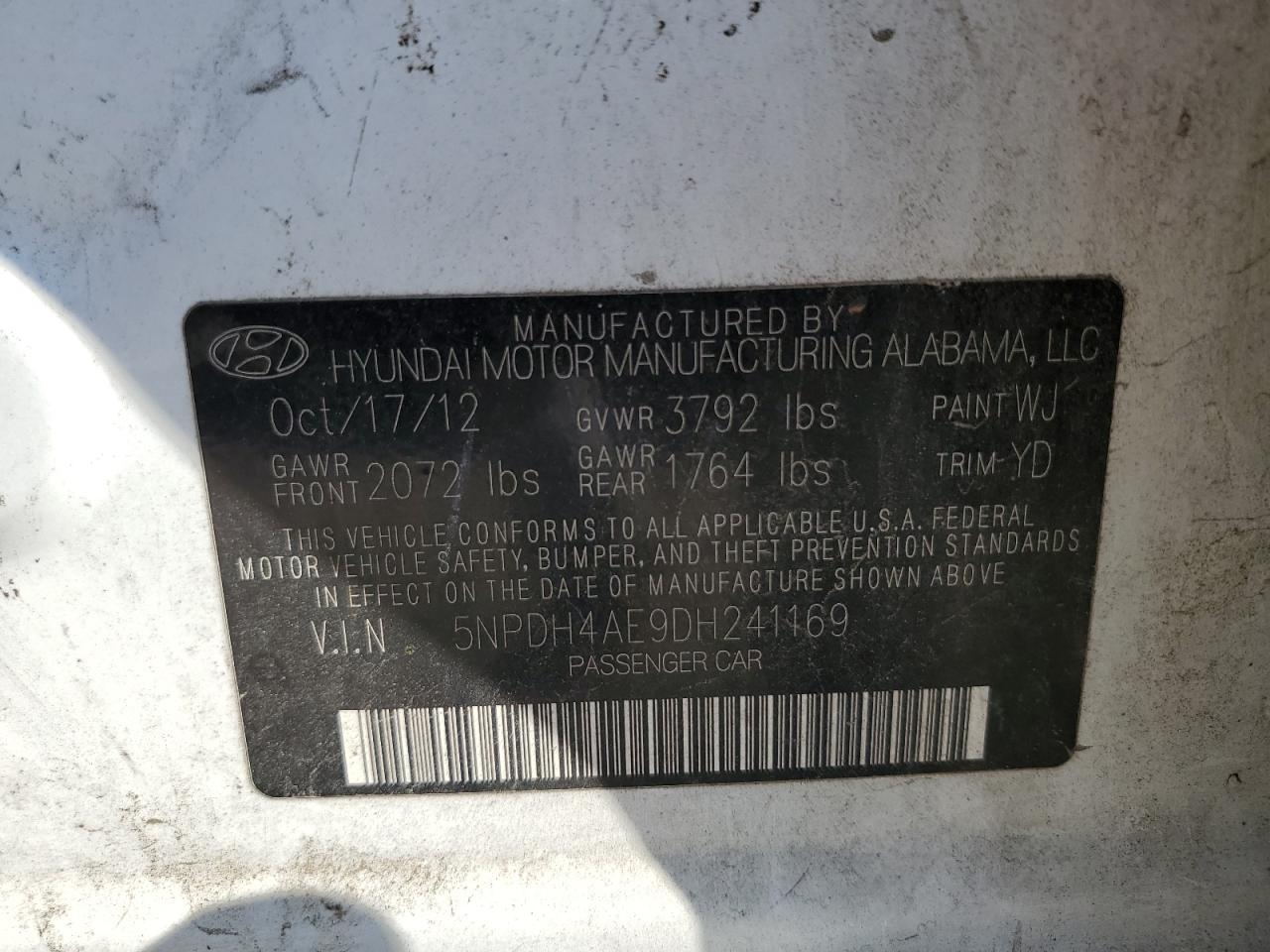 2013 Hyundai Elantra Gls VIN: 5NPDH4AE9DH241169 Lot: 81318055