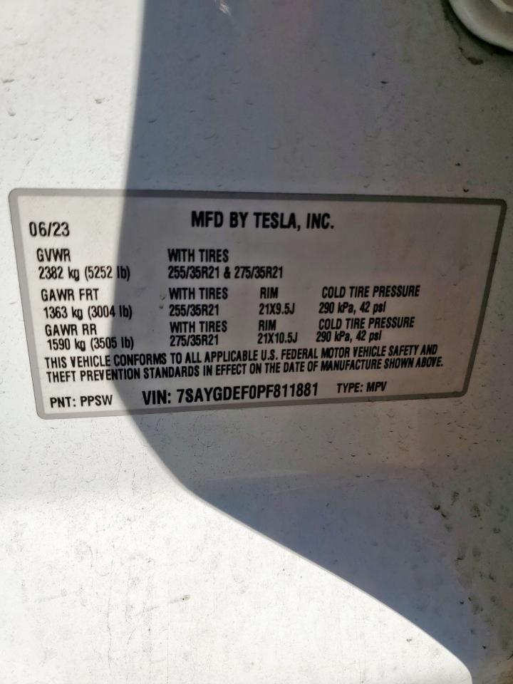 2023 Tesla Model Y VIN: 7SAYGDEF0PF811881 Lot: 80493645