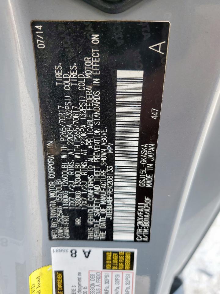 2014 Toyota Fj Cruiser VIN: JTEBU4BF9EK208133 Lot: 70721805