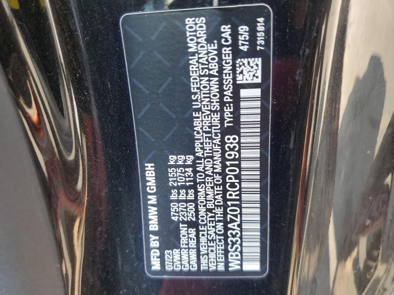 2024 BMW M4 Competition VIN: WBS33AZ01RCP01938 Lot: 71909035