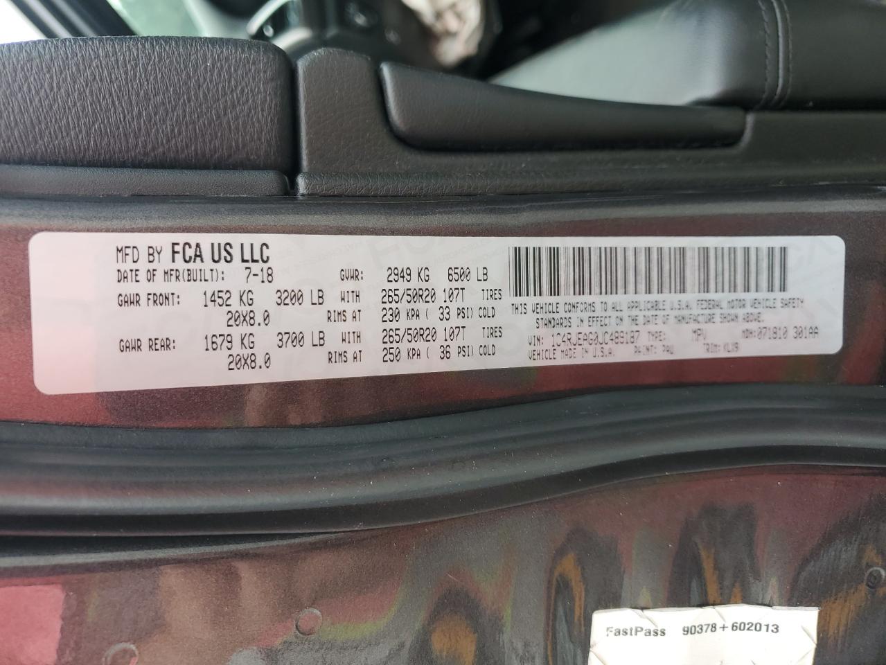 2018 Jeep Grand Cherokee Laredo VIN: 1C4RJEAG0JC489187 Lot: 82109475