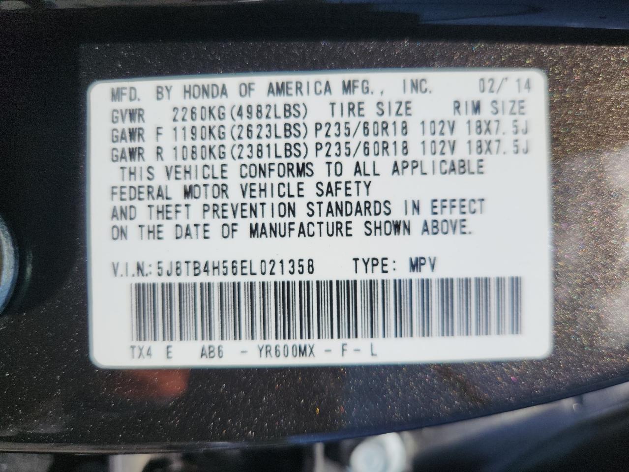 2014 Acura Rdx Technology VIN: 5J8TB4H56EL021358 Lot: 80949145