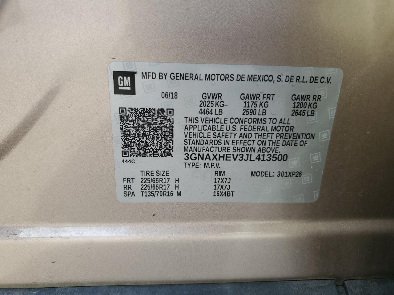 2018 Chevrolet Equinox Ls VIN: 3GNAXHEV3JL413500 Lot: 71895085