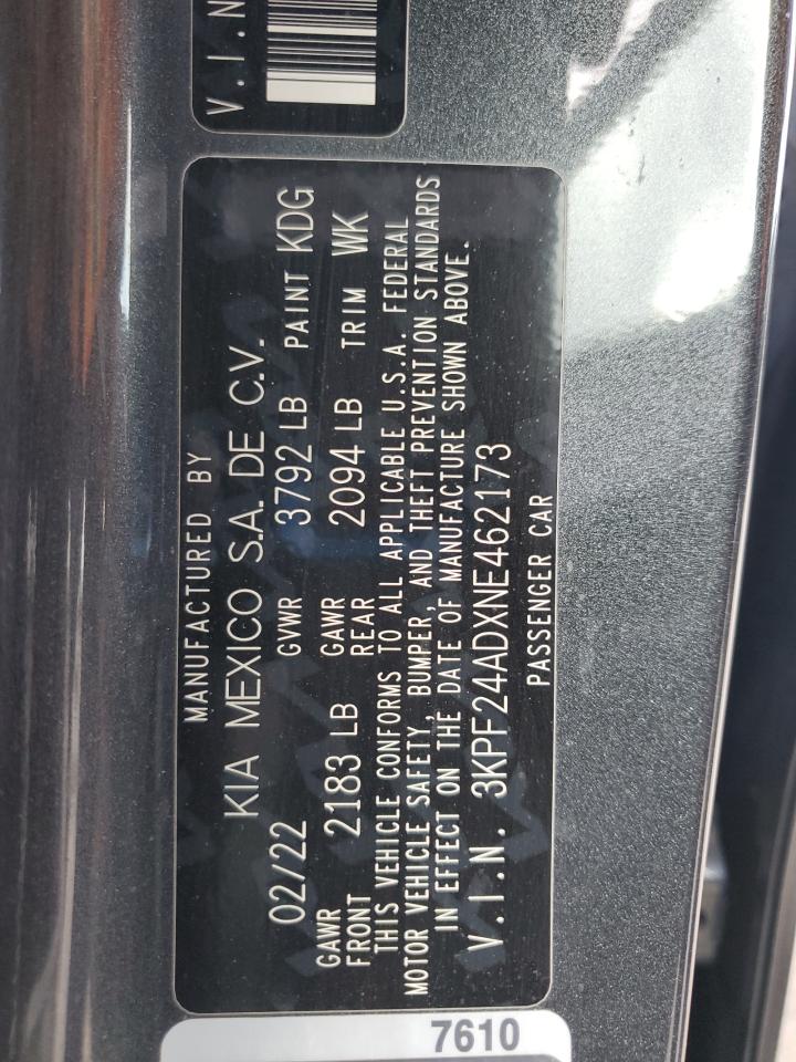 2022 Kia Forte Fe VIN: 3KPF24ADXNE462173 Lot: 83777645