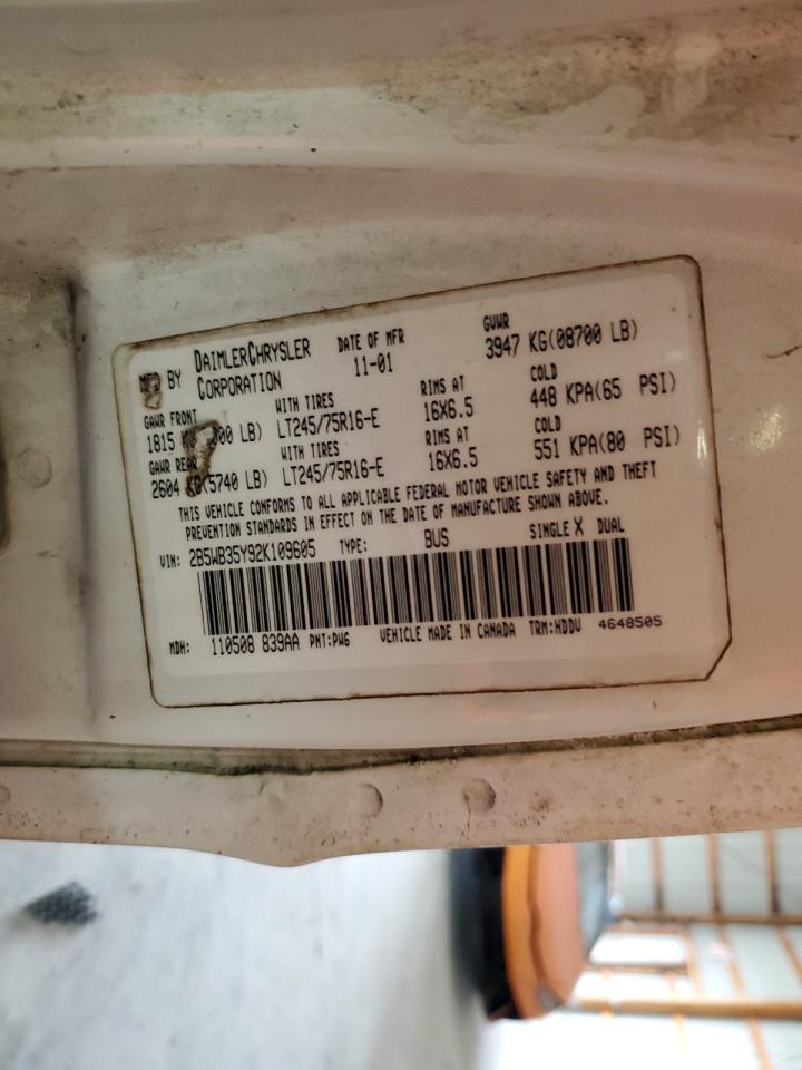 2002 Dodge Ram Wagon B3500 VIN: 2B5WB35Y92K109605 Lot: 81635945