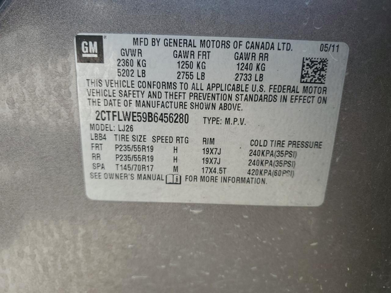 2011 GMC Terrain Slt VIN: 2CTFLWE59B6456280 Lot: 71058525