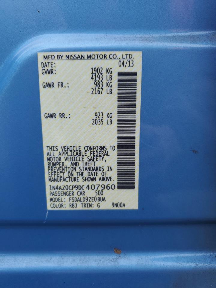2013 Nissan Leaf S VIN: 1N4AZ0CP9DC407960 Lot: 80086465