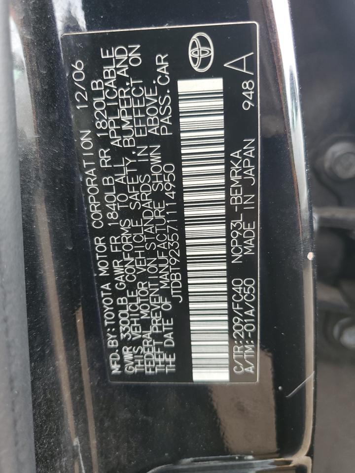 2007 Toyota Yaris VIN: JTDBT923571114950 Lot: 80809935