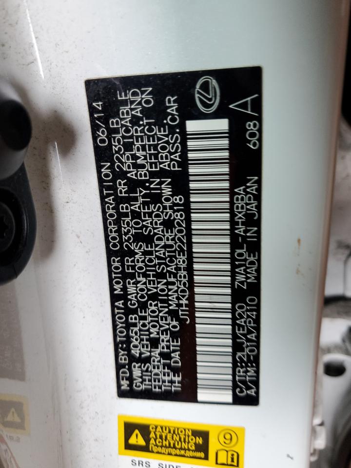 2014 Lexus Ct 200 VIN: JTHKD5BH8E2202818 Lot: 81552495