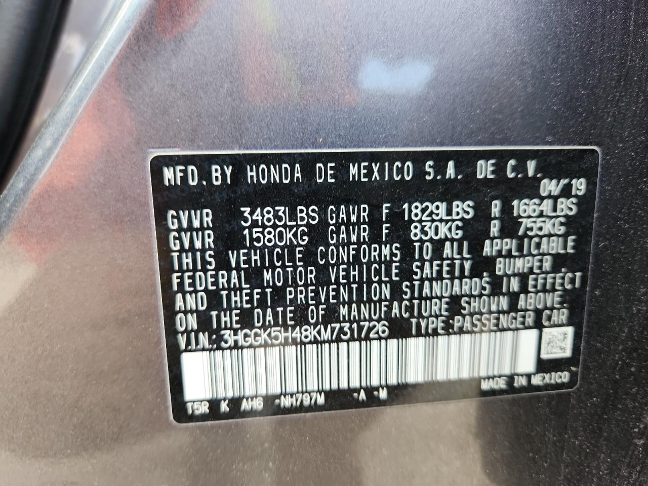 2019 Honda Fit Lx VIN: 3HGGK5H48KM731726 Lot: 71203745