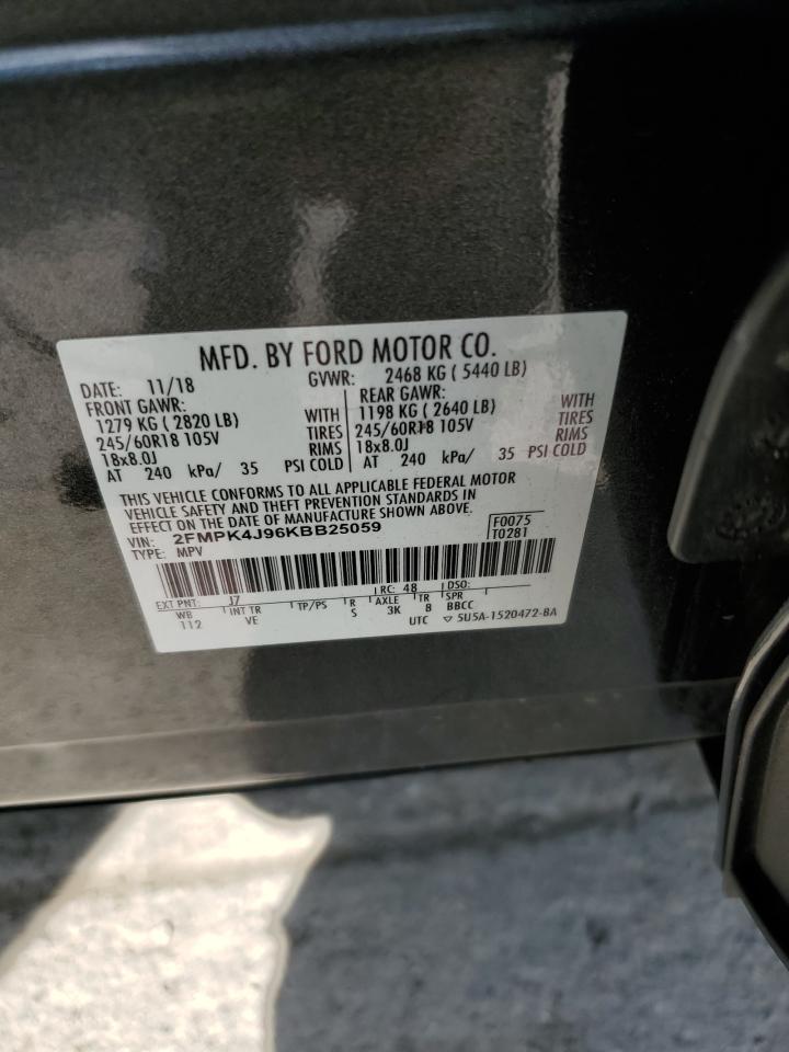 2019 Ford Edge Sel VIN: 2FMPK4J96KBB25059 Lot: 71725825