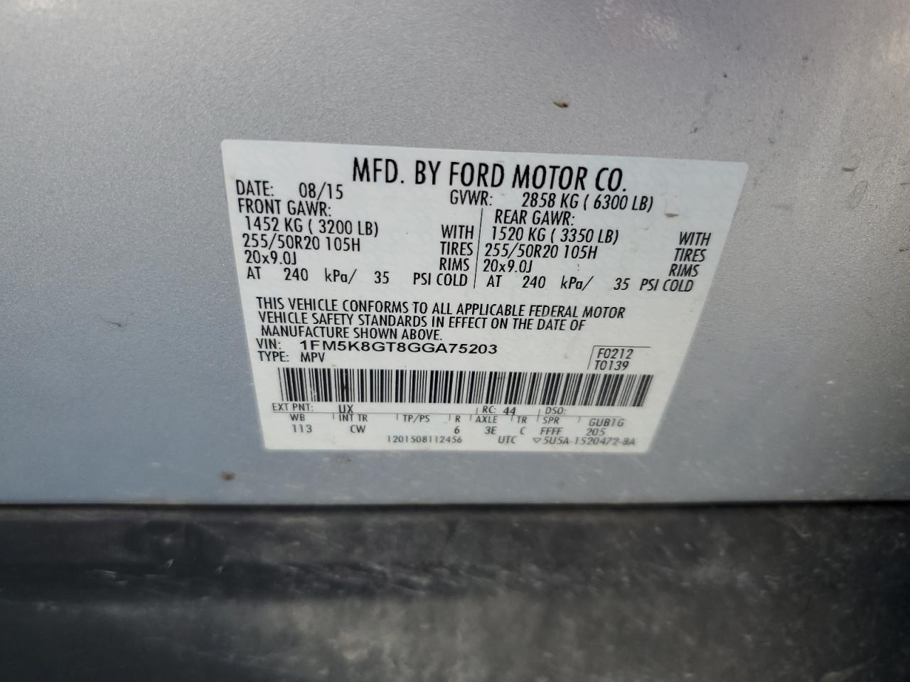 2016 Ford Explorer Sport VIN: 1FM5K8GT8GGA75203 Lot: 80326935