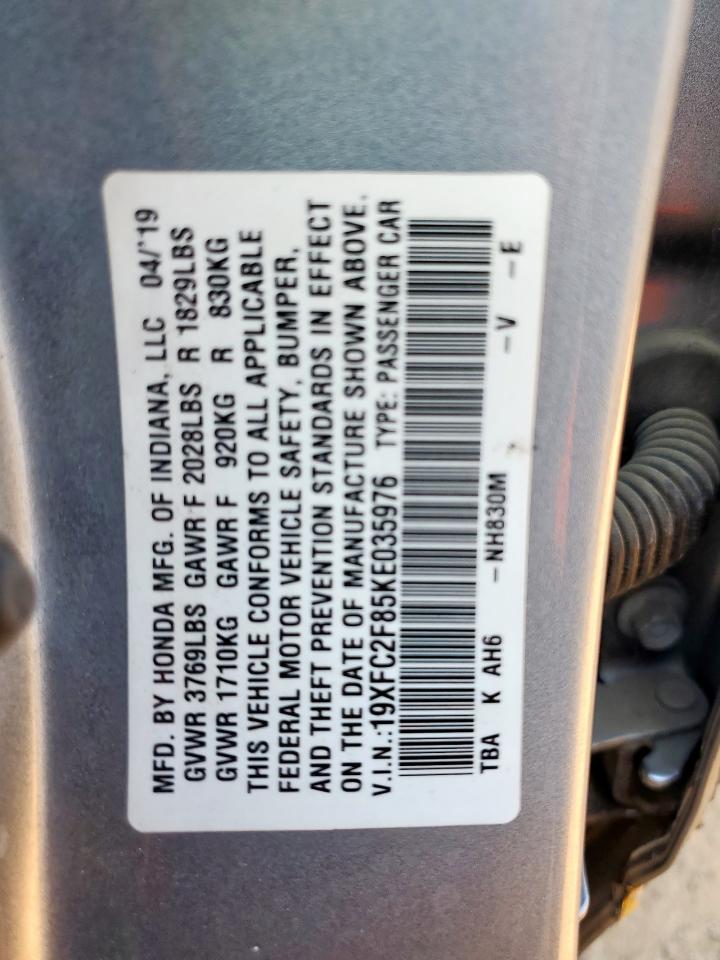 2019 Honda Civic Sport VIN: 19XFC2F85KE035976 Lot: 84769655