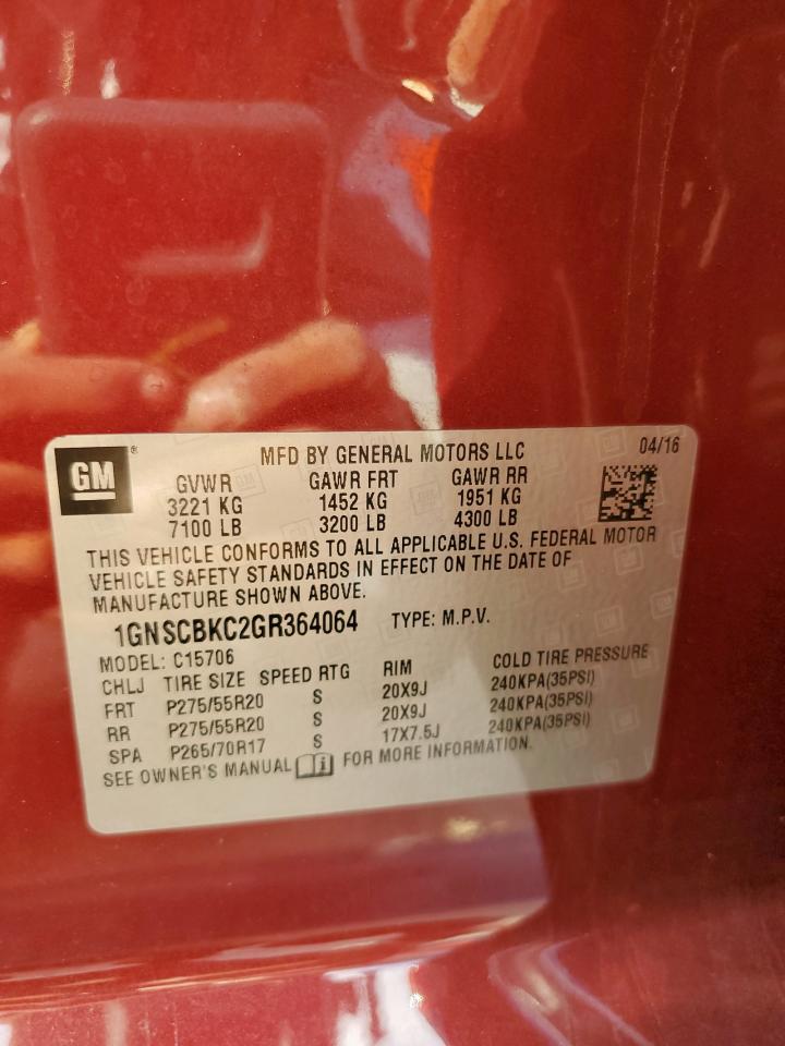 2016 Chevrolet Tahoe C1500 Lt VIN: 1GNSCBKC2GR364064 Lot: 80136075