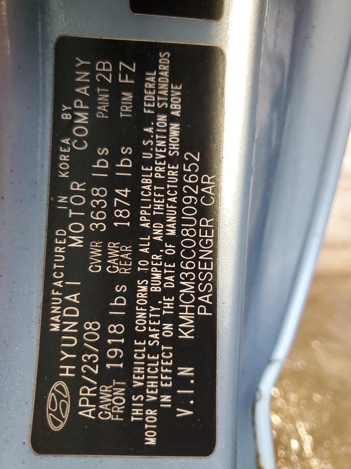 2008 Hyundai Accent Gs VIN: KMHCM36C08U092652 Lot: 83783435