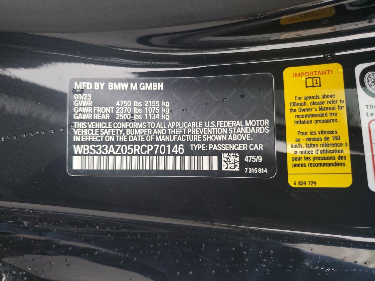 2024 BMW M4 Competition VIN: WBS33AZ05RCP70146 Lot: 83809215